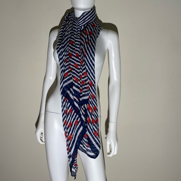 Stella & Dot Palm Springs Scarf Navy White Stripes Red ELEPHANTS Boho Nautical - Picture 9 of 13